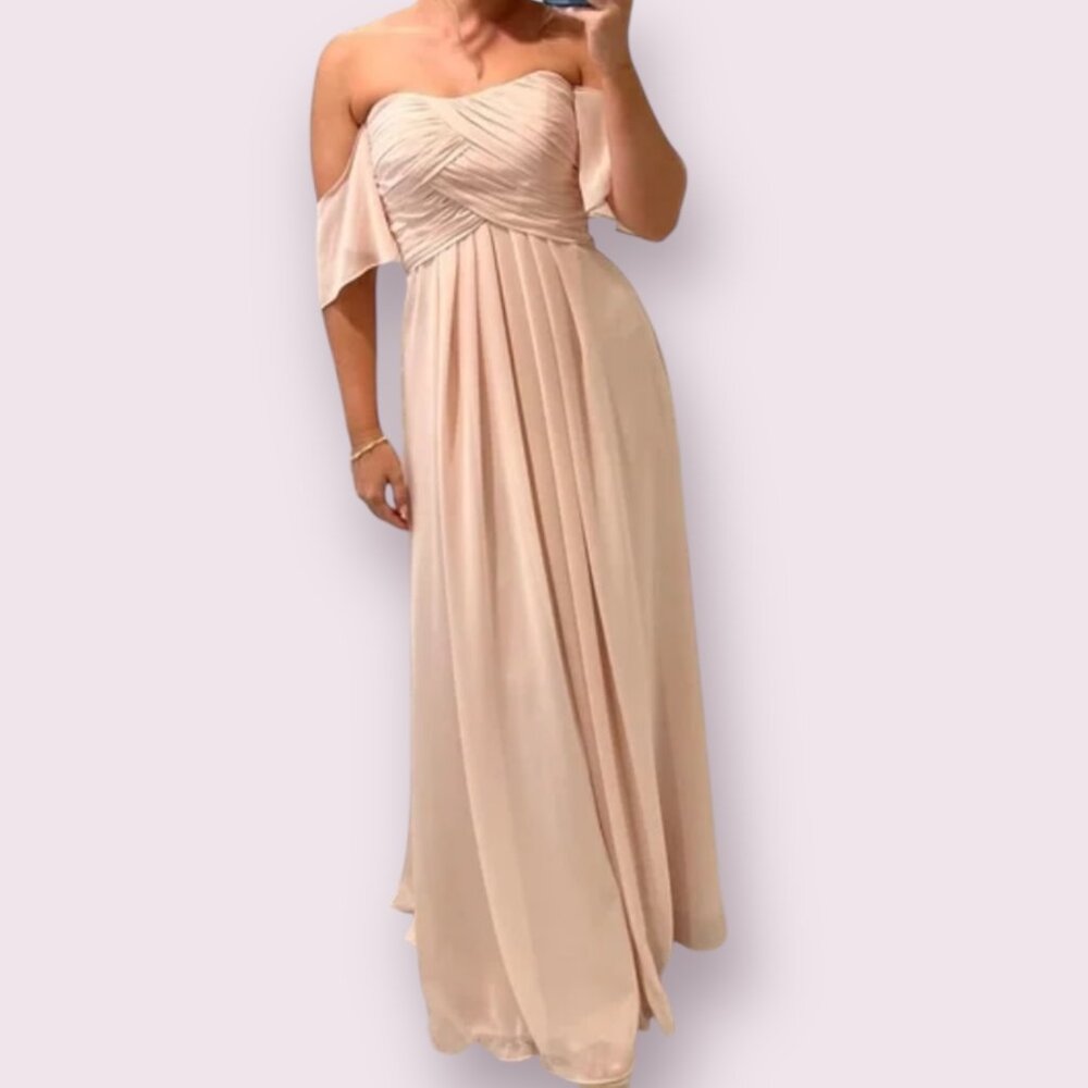 Mori Lee Madeline Gardner Blush Off Shoulder Gown 22W Bridesmaid Formal Plus
